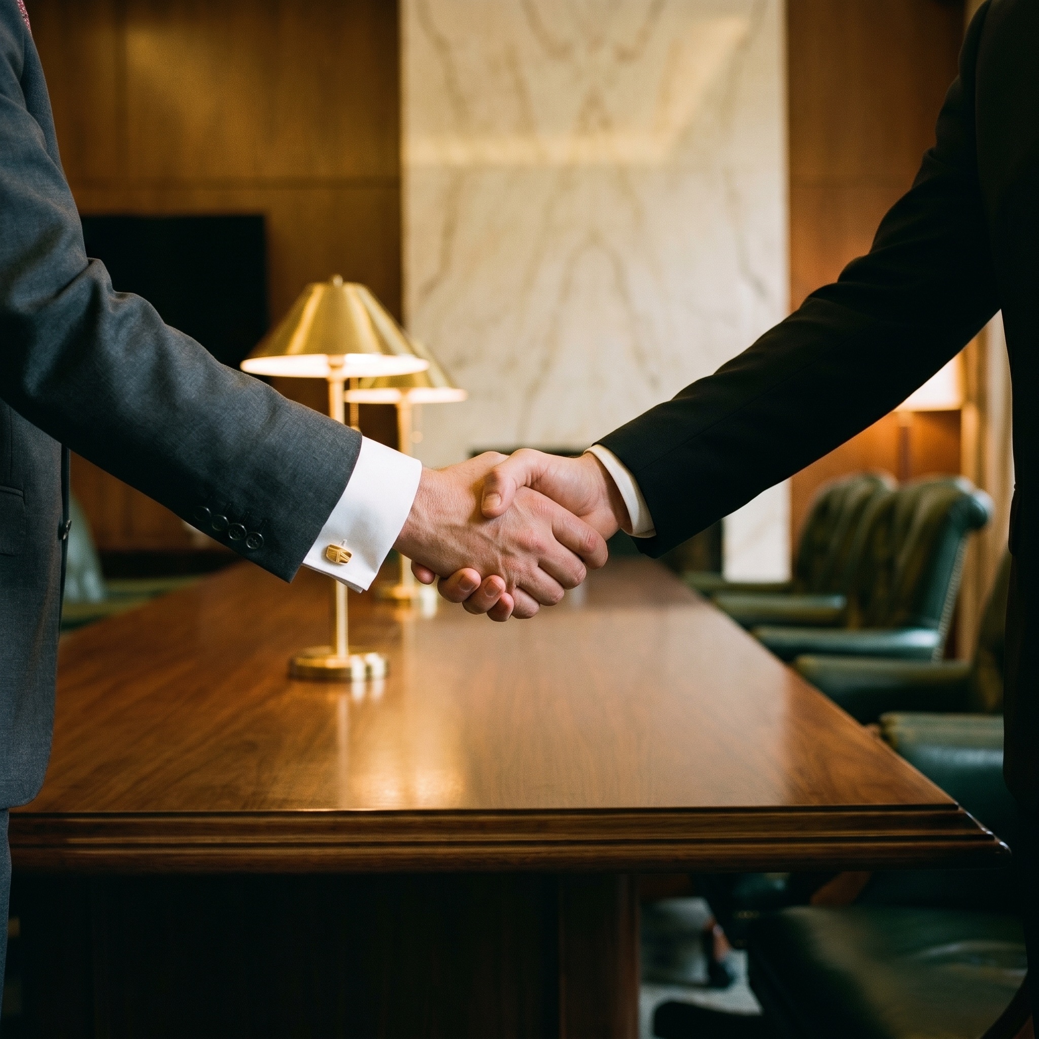 Poignée de main lors d'une réunion d'affaires diplomatique